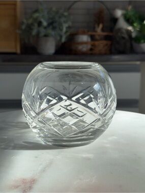 Crystal Cut Glass Round Candle Holder Vase Bowl